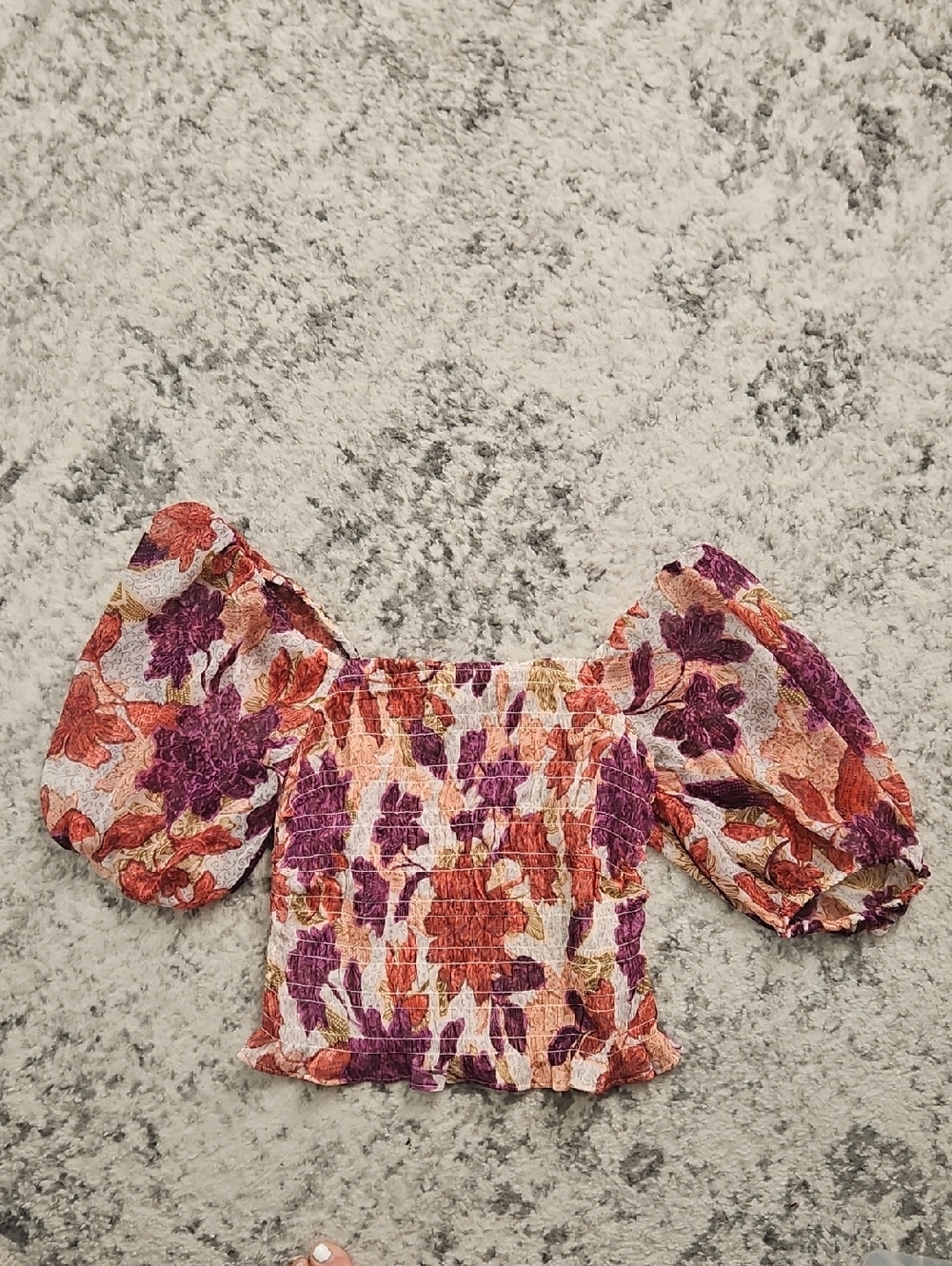 Old Navy Floral Smocked Puff-Sleeve Crop Top - Purple & Orange